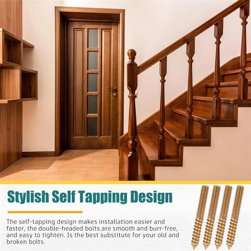 A74E-Hanger Bolts 5/16-18 X 2 Inch 20 Pack Double Headed Self Tapping Screw Threaded Rod Screws With Driver Included