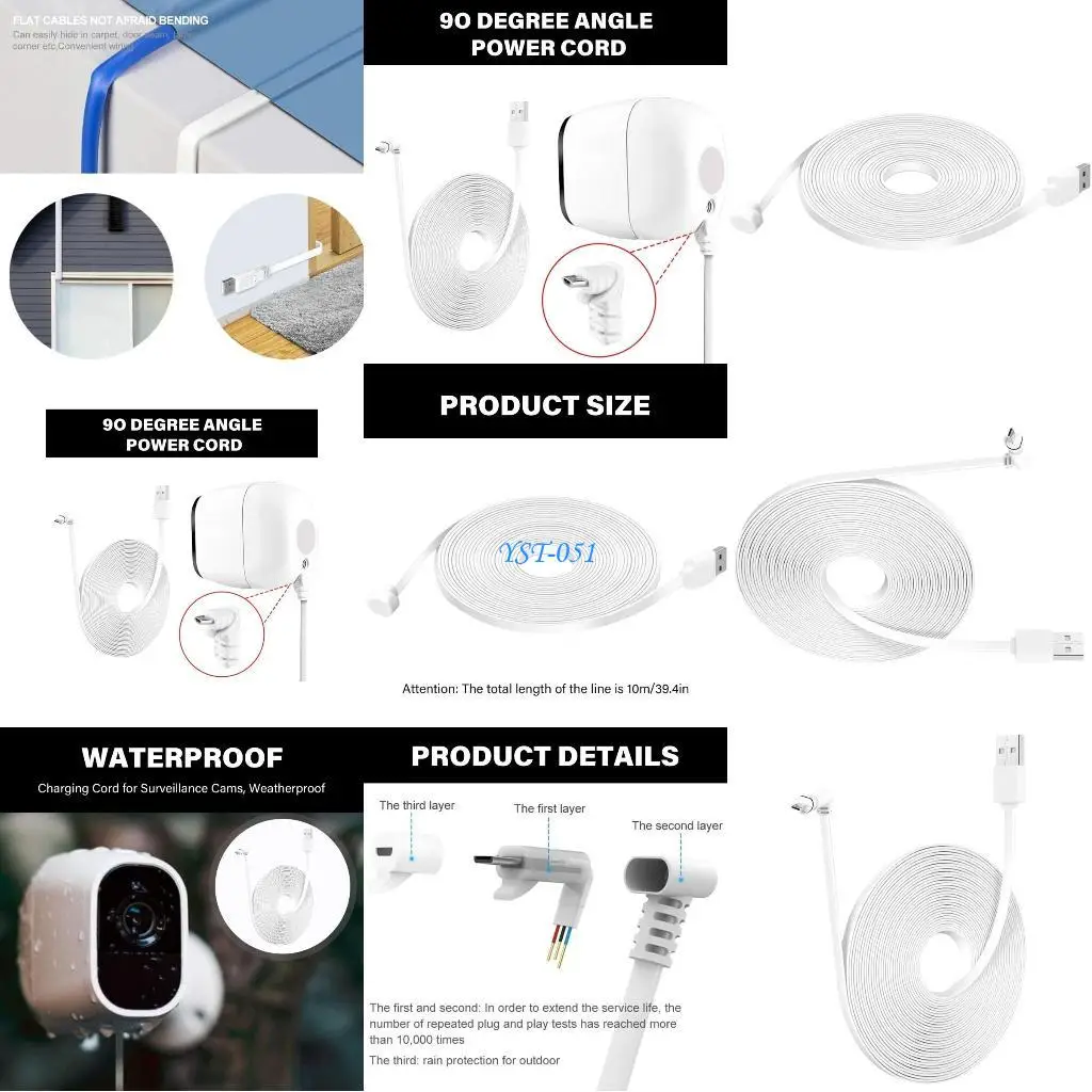 

E15A Weatherproof Camera Charging Cable Right Angled USB Power Cable