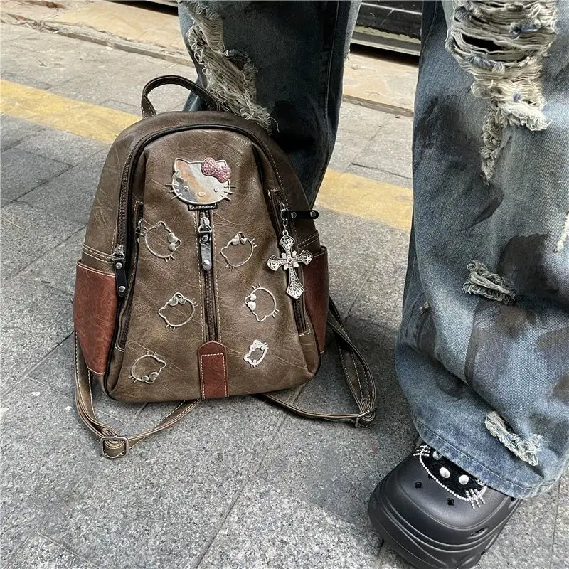 

Hello Kitty Ladies Bookbag Rucksack Women Large Capacity Backpack Purses PU Leather Female Vintage School Bags Travel Bagpack
