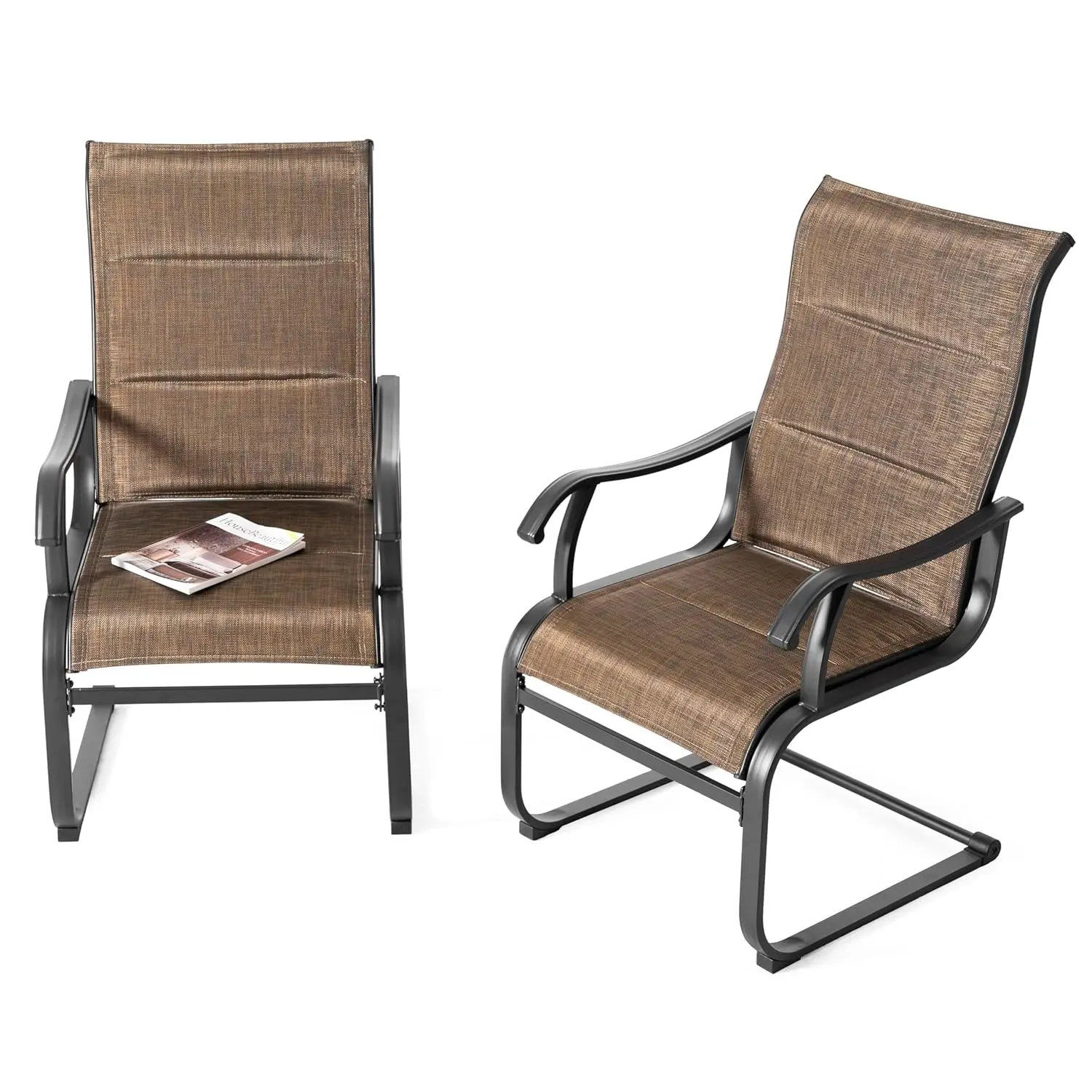 Patio Dining Chairs Set of 2, All Weather Outdoor Padded Textilene Patio Chairs, Breathable Spring Motion Textile, Customized