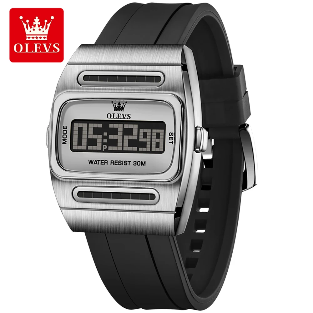 OLEVS 1125 Solar Powered Digital Watch for Man Silicone Strap Waterproof Fashion Sport Electronic Men's Wristwatch