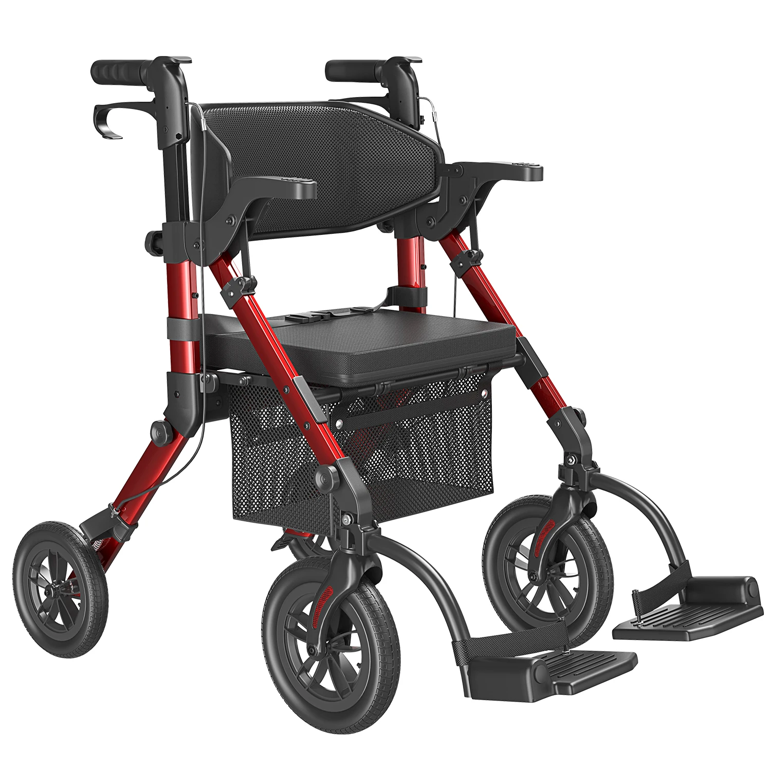 Rollatorrollators voor senioren met zitting, rollator-rolstoelcombinatie, transportrolstoel lichtgewicht opvouwbaar