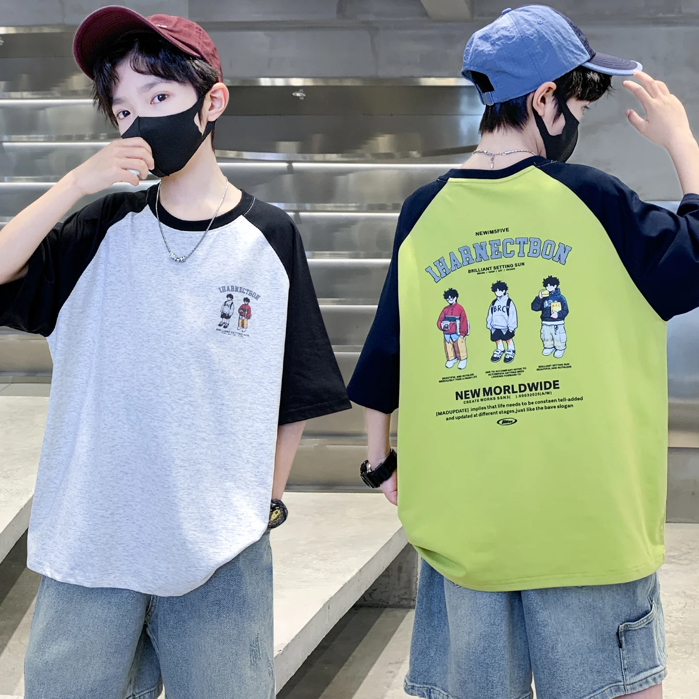 Boys Teen Cotton T-Shirt Summer Collection Cool Feeling Breathable Loose Fit Short Sleeve Casual Style Children's Fashion Top