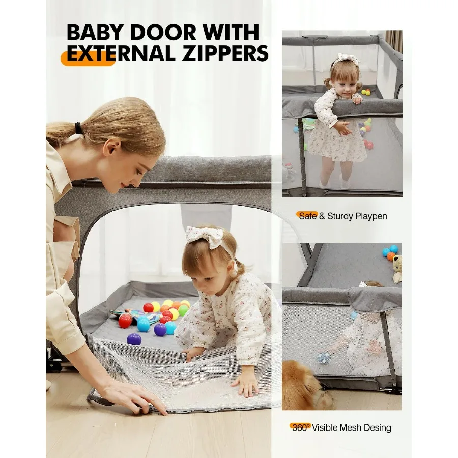 Box per bambini pieghevole con tappetino spesso non rimovibile Cortile da gioco pieghevole extra large per neonati Box da viaggio portatile per bambini piccoli