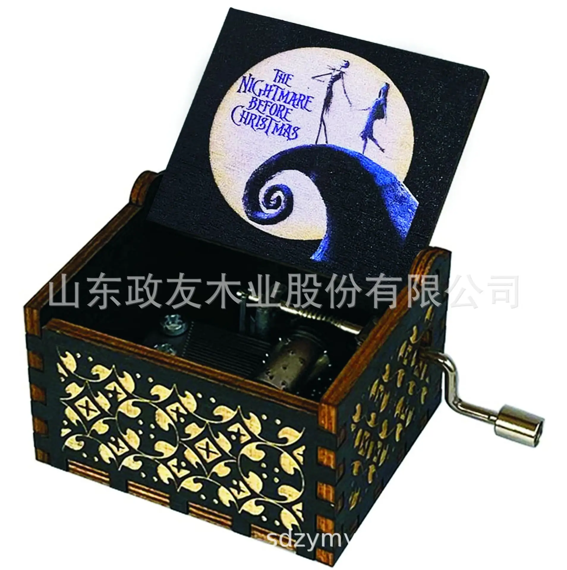 The Nightmare Before Christmas Music Box Vintage Laser Engraved Wooden Hand Crank Music Box Birthday Christmas Gift