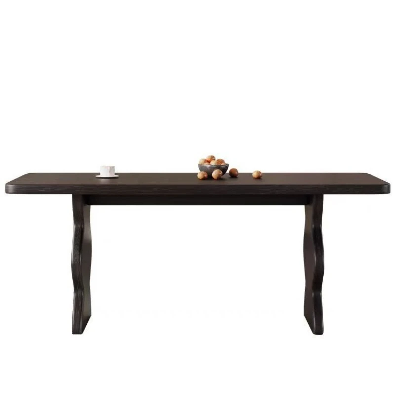 

French retro rectangular solid wood dining table and chairs black longhousehold dining table