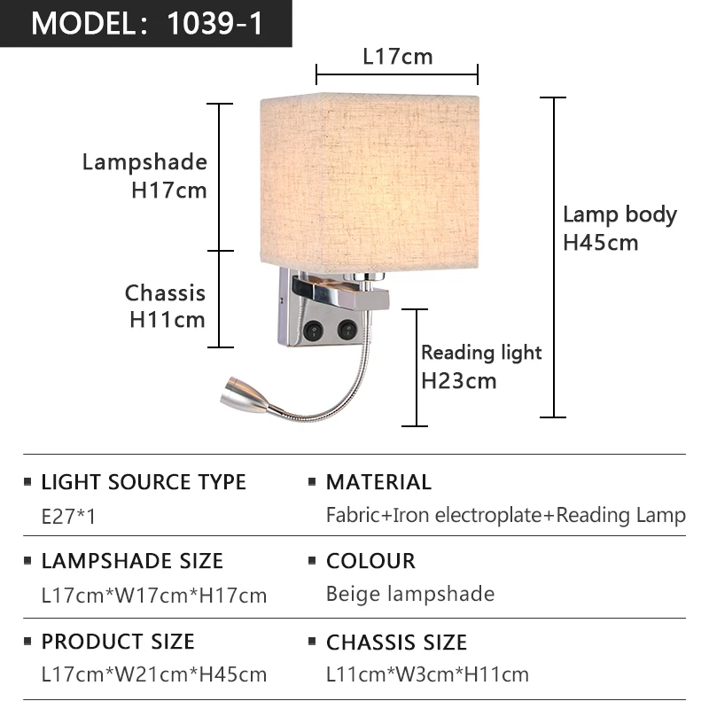 Modern LED Wall Lamp American Fabric Retro with Switch USB Interface Reading Lamp for Living Room Hotel Bedroom Bedside Lamp image 3