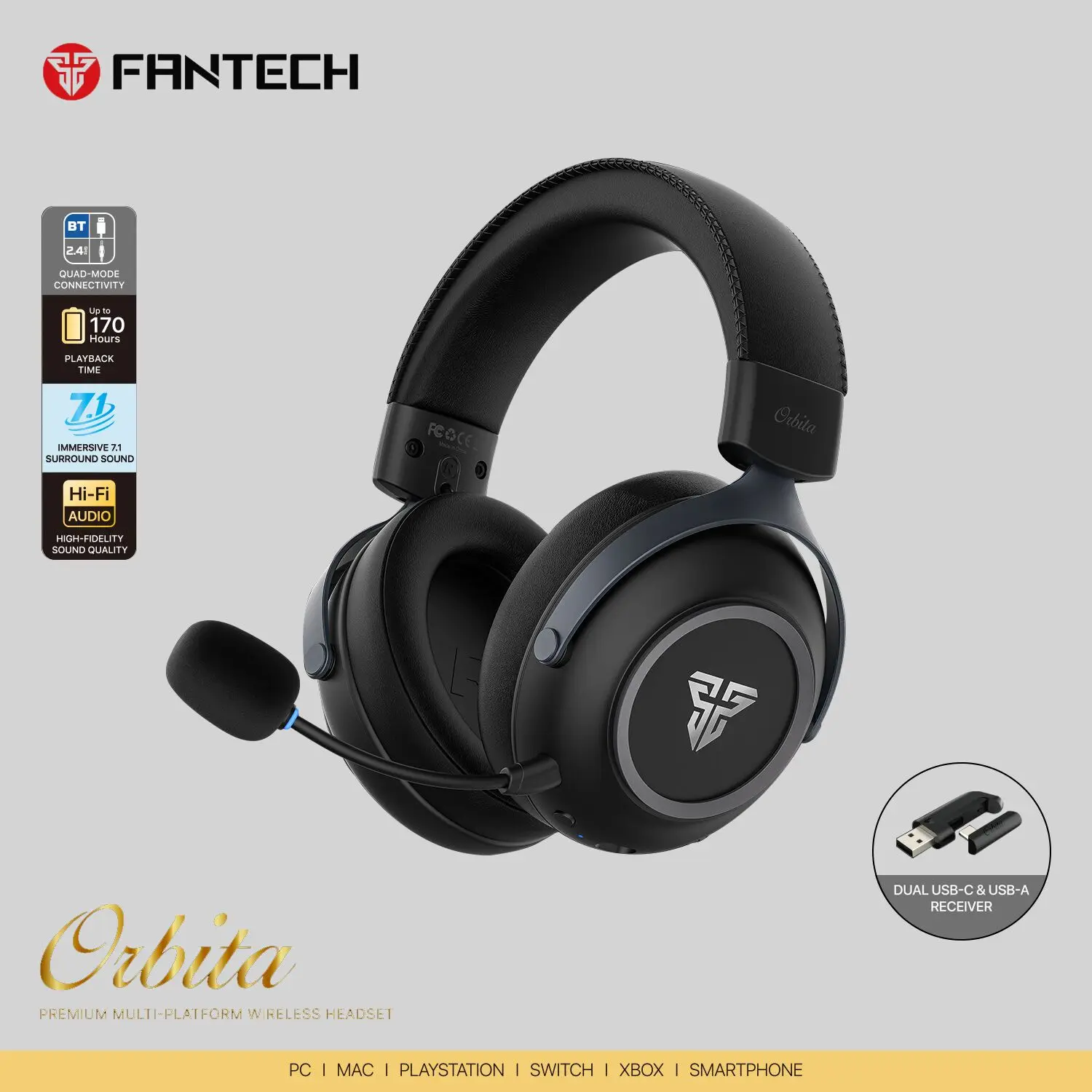 Fantech Orbita Whg07 2.4g Bluetooth Wireless Gaming Headset 53mm Hi-fi 7.1