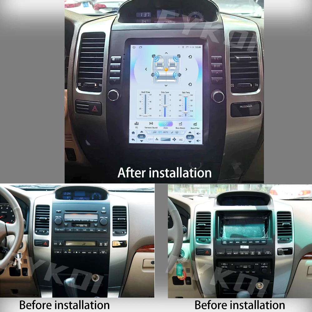 راديو سيارة شاشة كاربلاي 10.4 بوصة أندرويد 15 لبرادو 120 لكزس GX470، لتويوتا لاند كروزر VXR 2002-2009 فيديو الوسائط المتعددة 4G BT