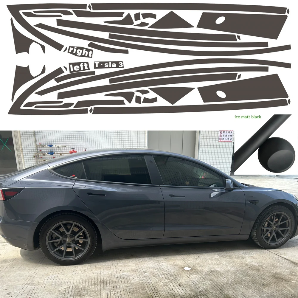 

Matte Black PVC Car Window Decorative Strip Sticker for Tesla Model 3 2017-2025 Exterior Protection Accessory