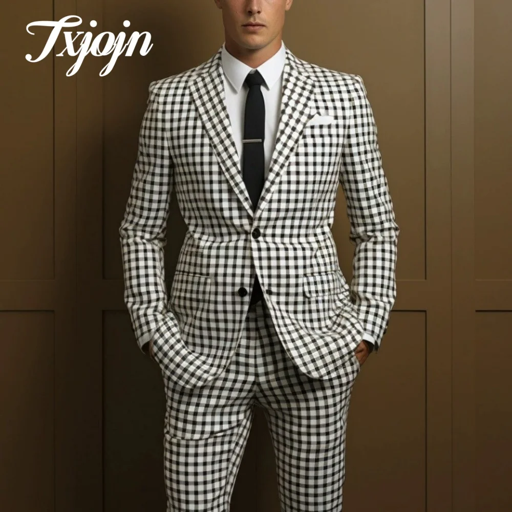 Simple Geometric Men Suit Set 2PCS 2025 Classic Notched Lapel Suit Wear Casual single-breasted Performance Suit blazer masculino