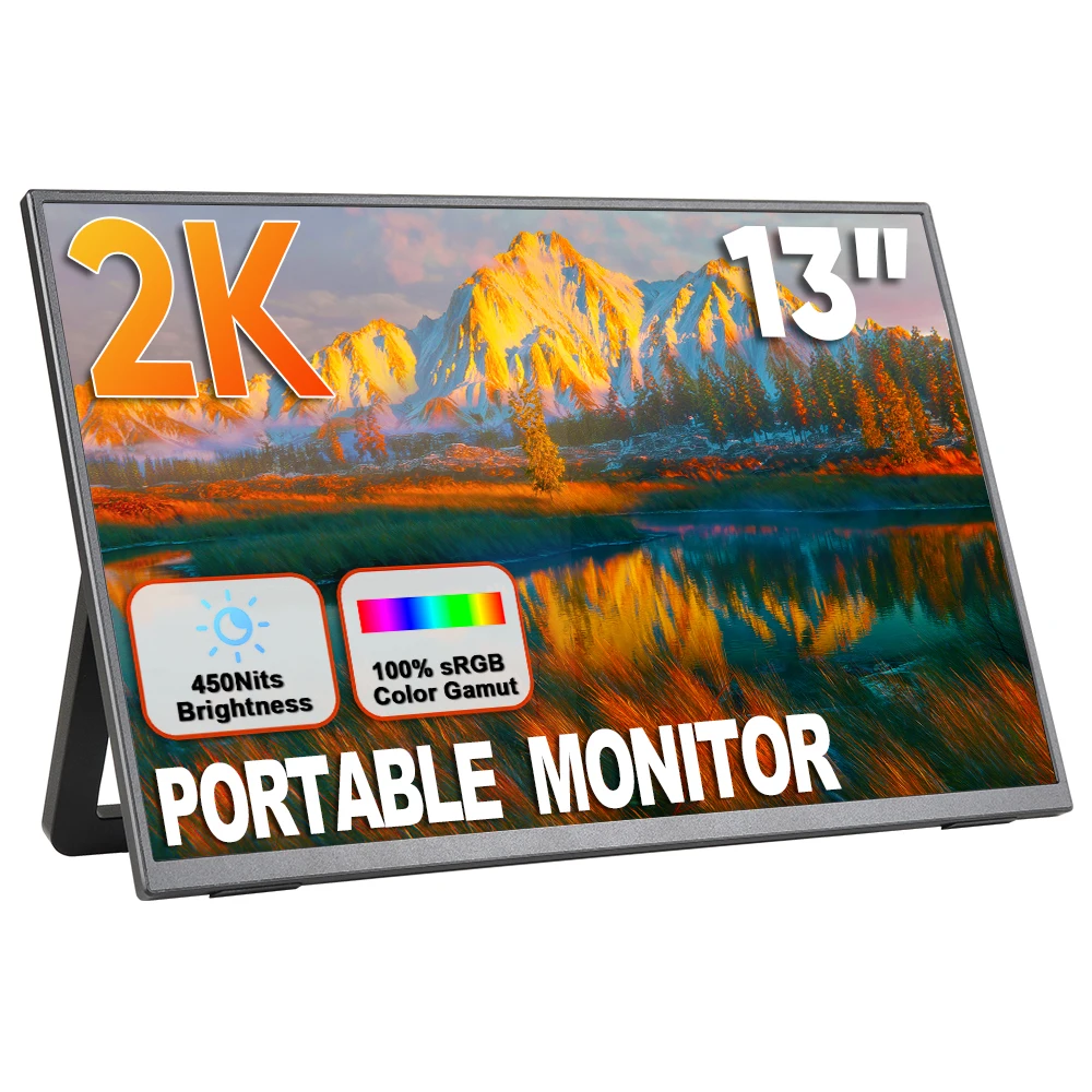 

13 Inch 2K Portable Monitor Foldable Stand Design Management 450 Cd/m2 100% SRGB Custom ODM OEM