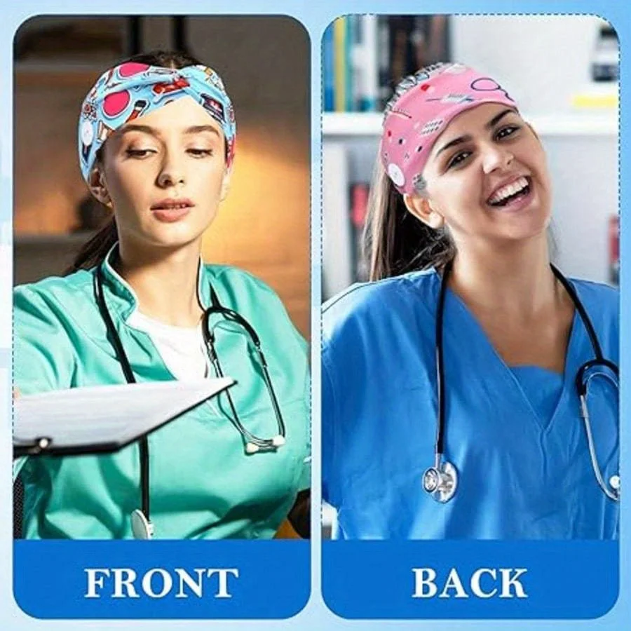 1-teiliges Krankenschwester-Stirnband für Damen mit Knopf, breites Stirnband, verwendet für Krankenschwestern, Ärzte, Schweißbänder, medizinische Versorgung, Sport, Yoga, Stirnband – Detail 3