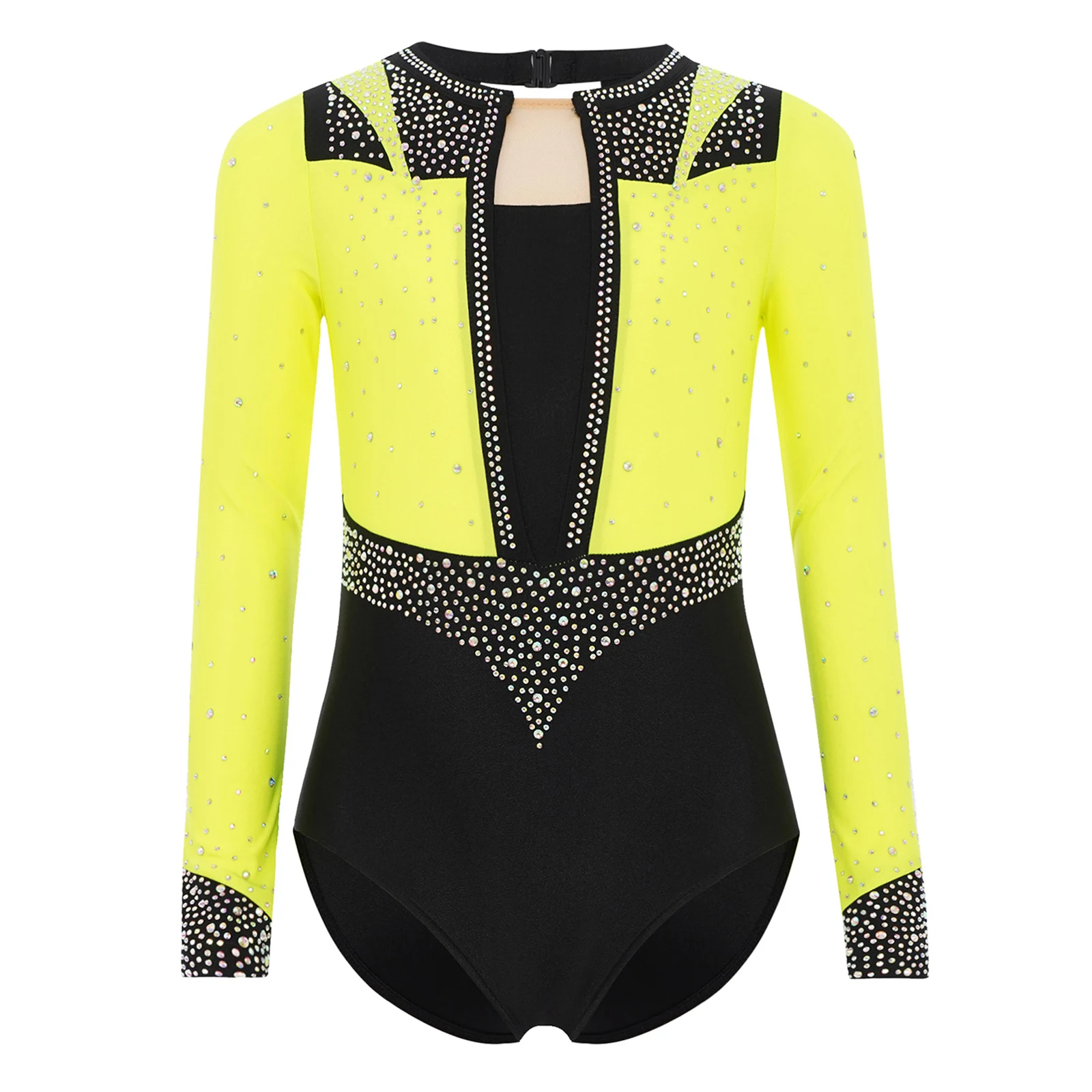 

Girls Rhinestones Gymnastics Leotards Long Sleeve Figure Skating Bodysuit Dancewear Ballet Ballerina Stage Performance Costumes