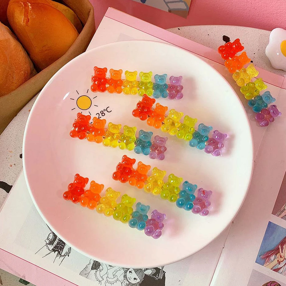 Colorful Gummy Bear Hair Clips for Women Girls Kids Hair Pins Hairclips Gummy Bear Hairgrips Barrette Girls Hair Accessories