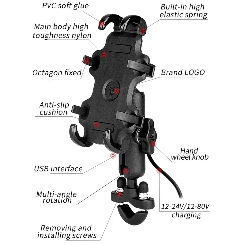 Motorcycle Phone Holder USB Charging Cradle 3.0 Quick Charger GPS Moto Handlebar Rearview Mirror Mount Bracket for Cellphones - view 3