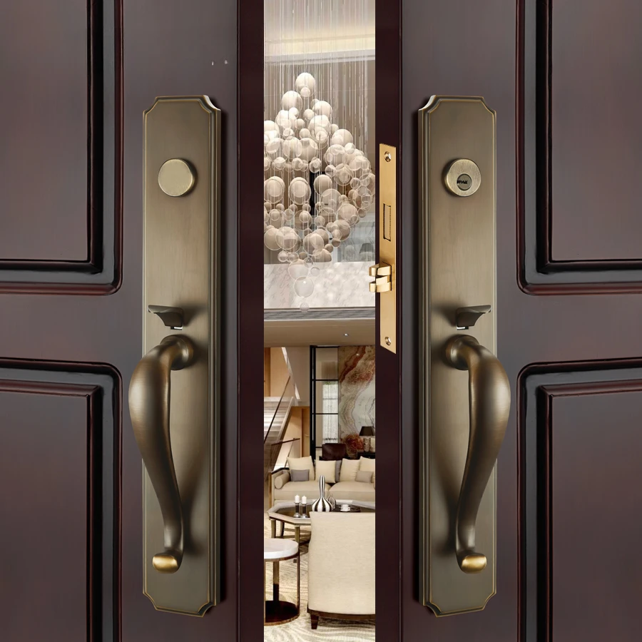 Imagem -02 - Bronze Sólido Retro Bronze Villa Fechadura da Porta Segurança Fechadura da Porta do Hotel Entrada Dupla-abertura Folio Conjunto Fechadura da Porta de Madeira Alta Qualidade de