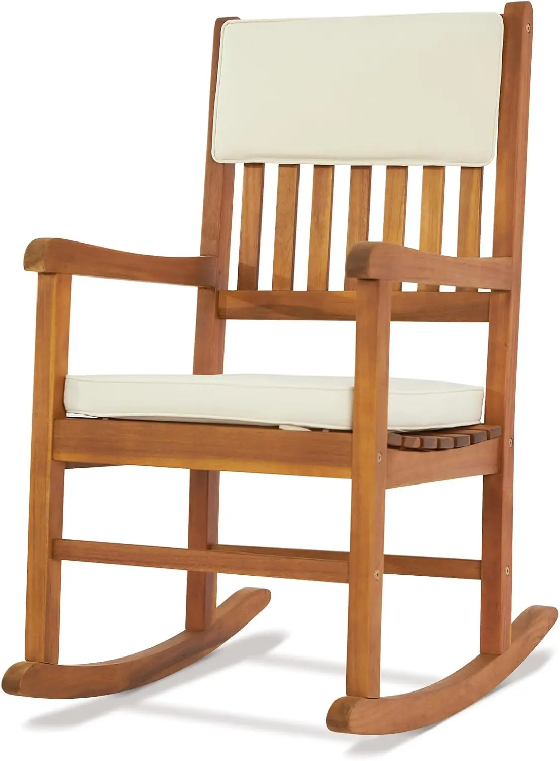 

Outdoor Rocking Chair with Cushions, Wooden Rocker Support 550 LBS for Indoors & Outdoors, 1 Pack
