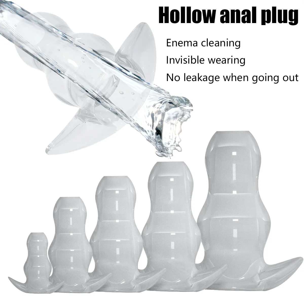 قابس شرجي مجوف شفاف لتنظيف حقنة شرجية، قابس مؤخرة من السيليكون يمكن ارتداؤه مع تصميم مانع للتسرب، موسع نفق مرن ناعم i #2