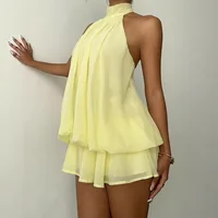 2026 Women's Elegant Halter Neck Sleeveless Ruffled Layered Chiffon Mini Dress Casual Summer Party Dress for Beach Vacation Y2K - Image 4