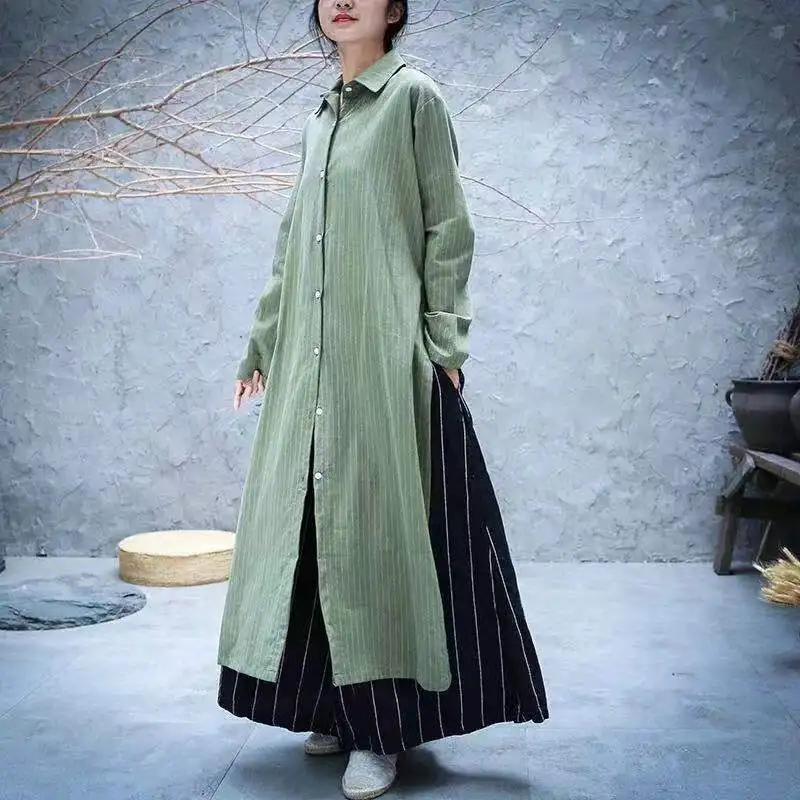 SuperAen Fashion Design Casual Coat 2026 Spring New Single Breasted Striped Pattern Oversize Long Coats