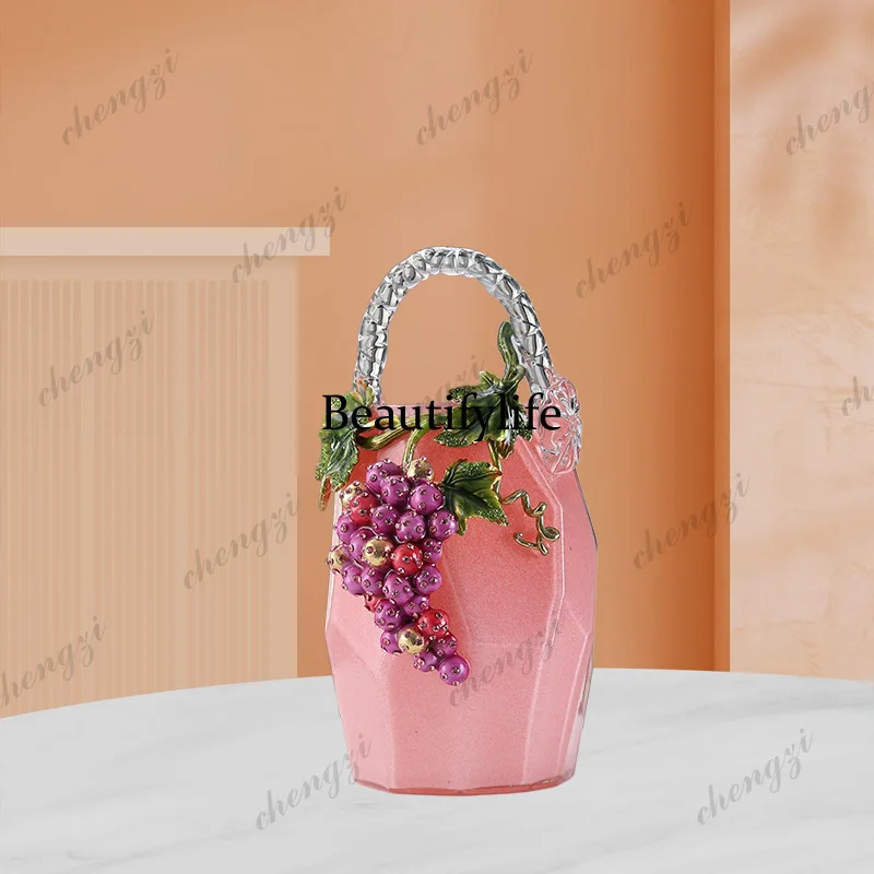 A95 enamel light luxury vase home ornament living room imitation rattan woven portable flower vase