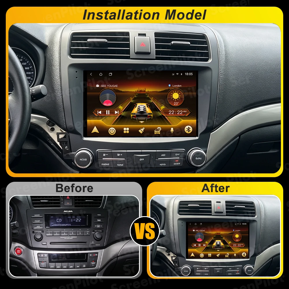 Android 16 For Acura TSX 2003 - 2008 Honda inspire 4 2003 - 2007 Car Radio Stereo Head Unit Multimedia Video Player 2K QLED
