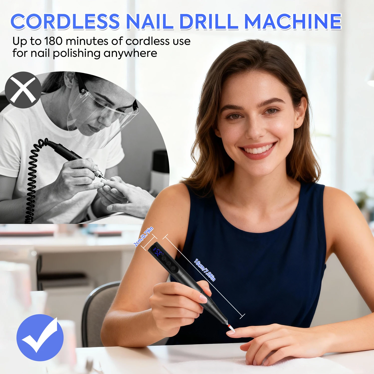 Trapano per unghie senza fili da 35000 giri/min – Strumento per manicure ricaricabile ad alta velocità con display LCD, basso rumore/vibrazione e autonomia di 180 minuti