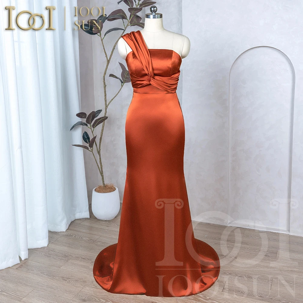 

IOOISUN Customized Real Photo Burnt Orange Bridesmaid Dress One Shoulder Formal Gowns for Weddings Guest Weddings Party Dress