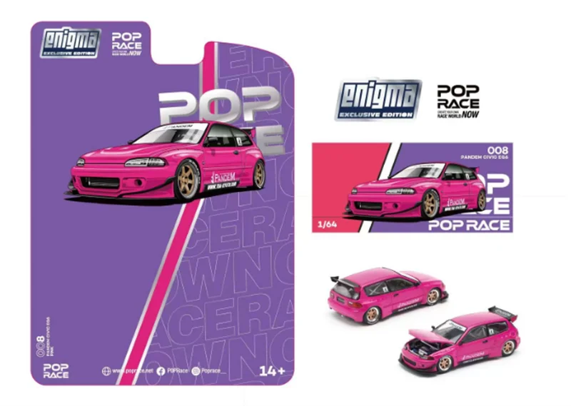 **Pre-Order** Pop Race 1:64 Pandem Civic EG6 Mk5 Rocket Bunny Pink Diecast Model Car