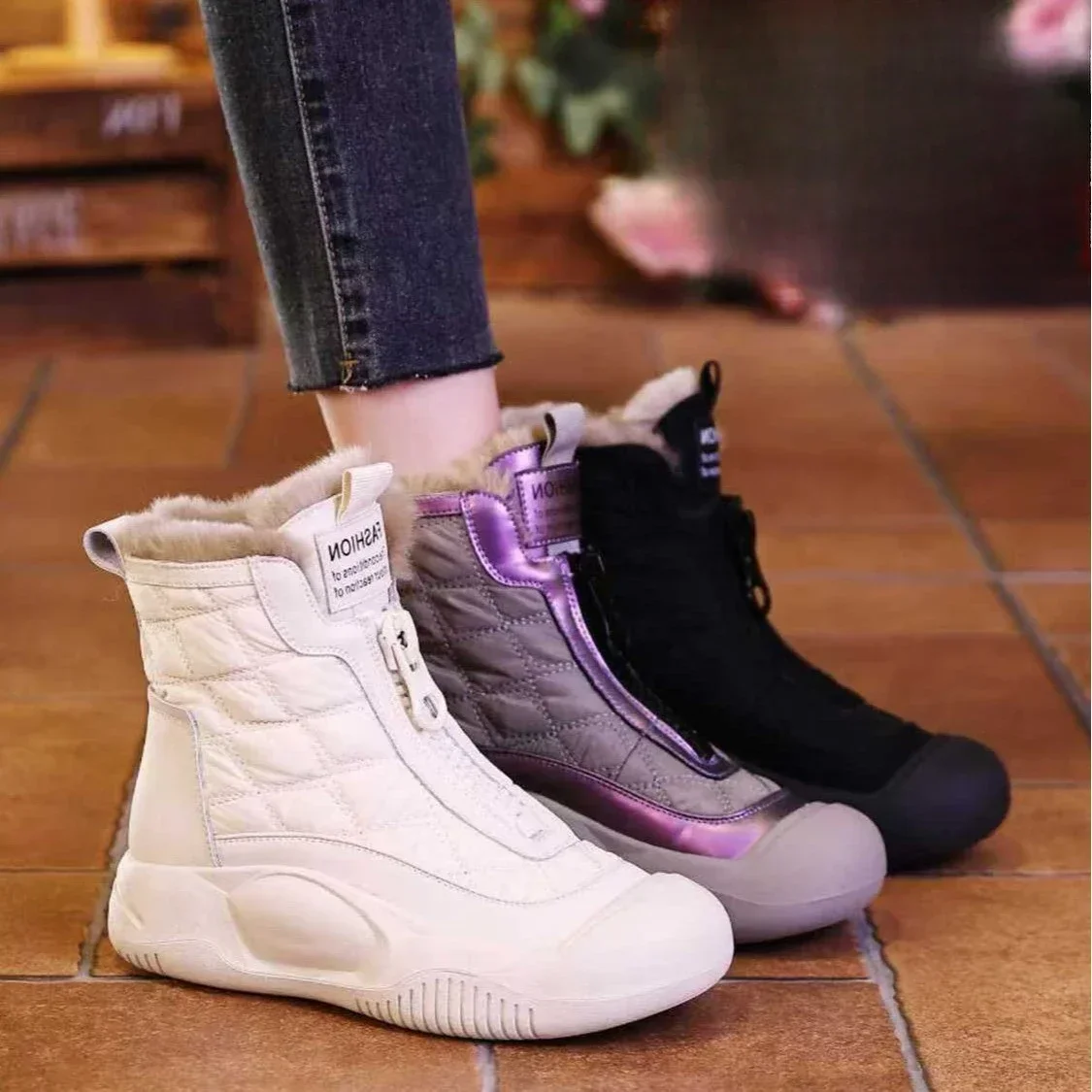 Bottes de neige hautes en velours pour femmes, chaussures en coton astronomique, chaussures épaisses et chaudes, fermeture éclair, optique, hiver, nouveau, 2025