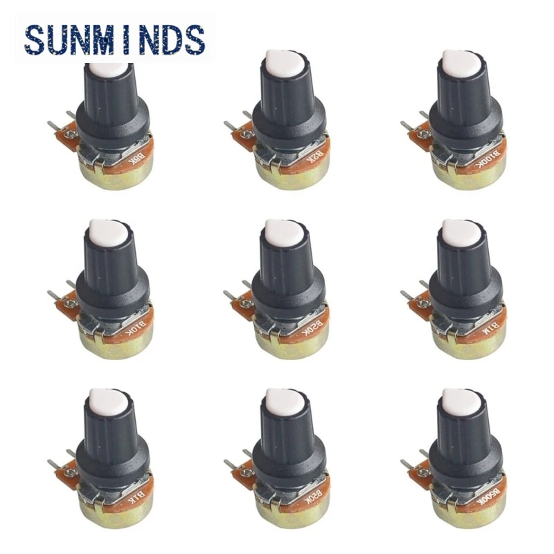 9 PCS(1pc*9 Value) Linear Potentiometer 15mm Shaft With Nuts And Potentiometer Button Cap for 1K 2K 5K 10K 20K 50K 100K 500K 1M