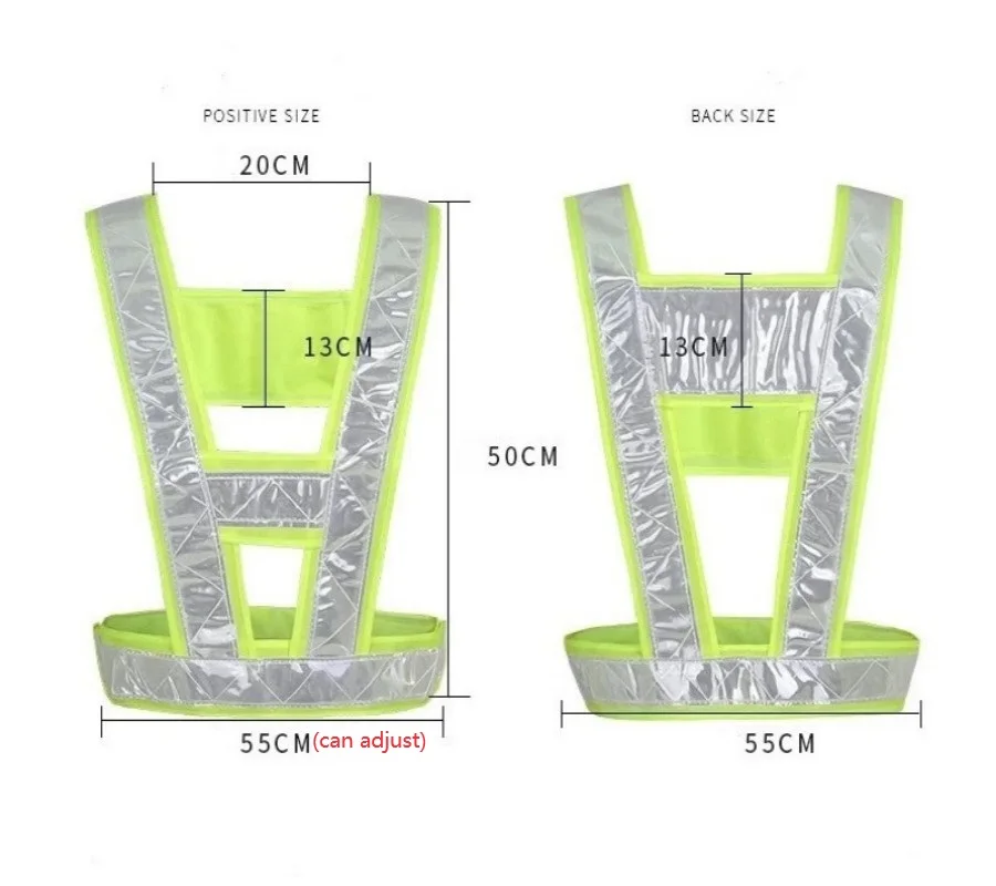 High Visibility V-shaped Traffic Reflective Vest Belt Fuorescent Green for Night Running Cycling Safety Security Warning Vest