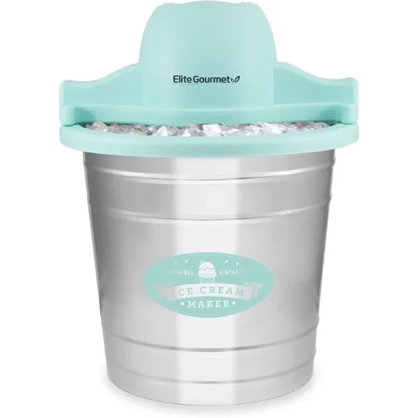 

Elite Gourmet EIM-308L 4 Qt. Electric Motorized Maker Ice & Rock Salt, 4Qt. Freezing Canister, Creamy Ice Cream, Gelato