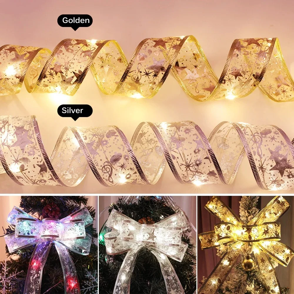 Christmas Decoration LED Ribbon Fairy Lights Christmas Tree Ornaments for Home DIY Bows Light String Navidad New Year 2024