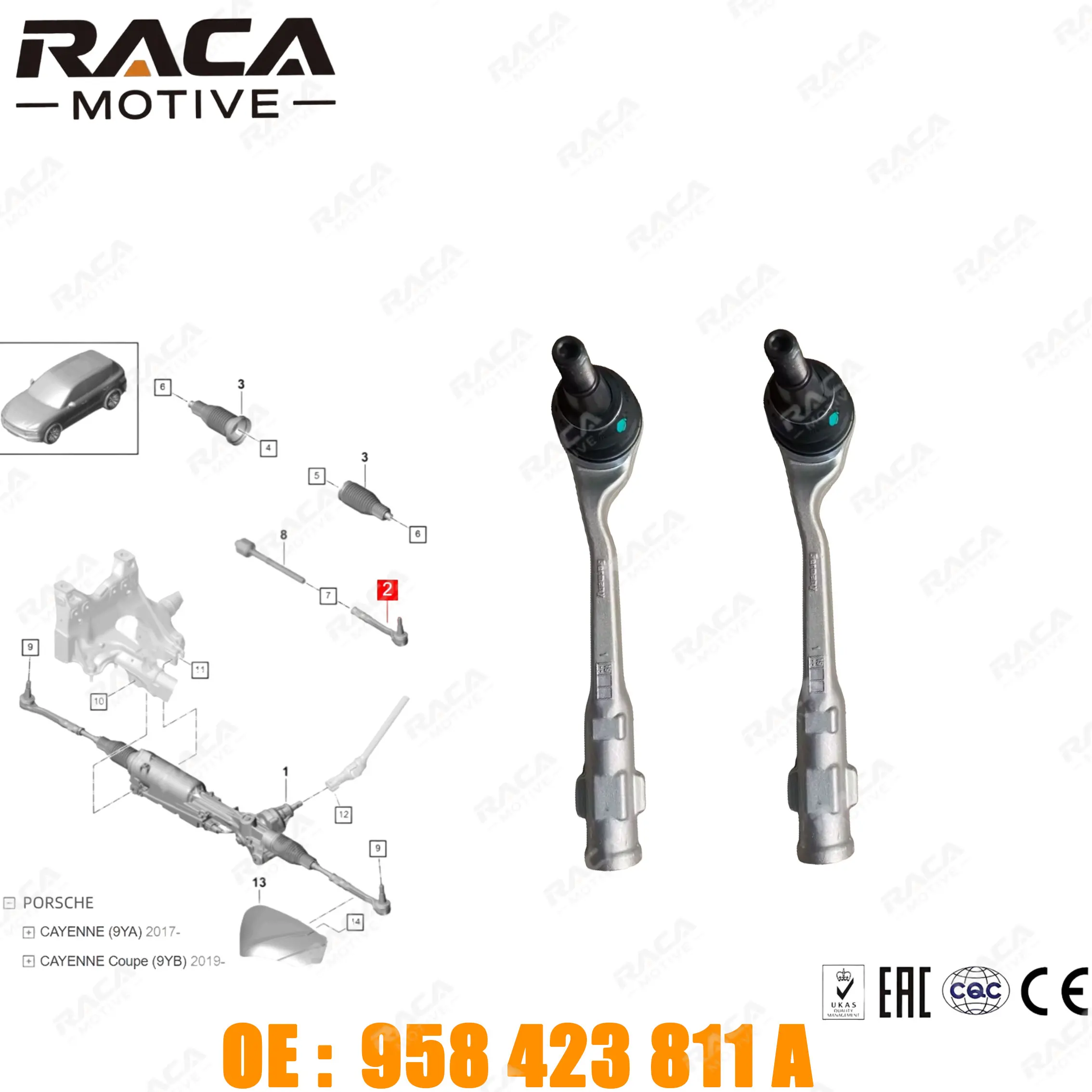 Front Axle Steering Tie Rod Ball Joint Suitable for Porsche Cayenne (9Ya) from 2017 Onwards, Cayenne Coupe (9Yb) from 2019 Onwards 958423811A 9Y0423811B