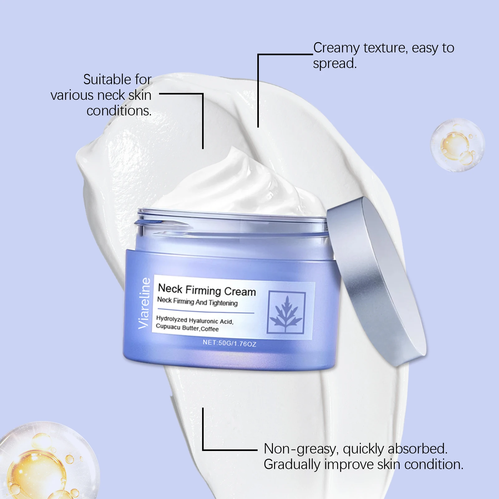 Viareline تشديد رفع الرقبة كريم تفتيح الخطوط الدقيقة الرقبة تجديد إزالة الذقن المزدوجة سطع السلس مرطب الرقبة كريم #4