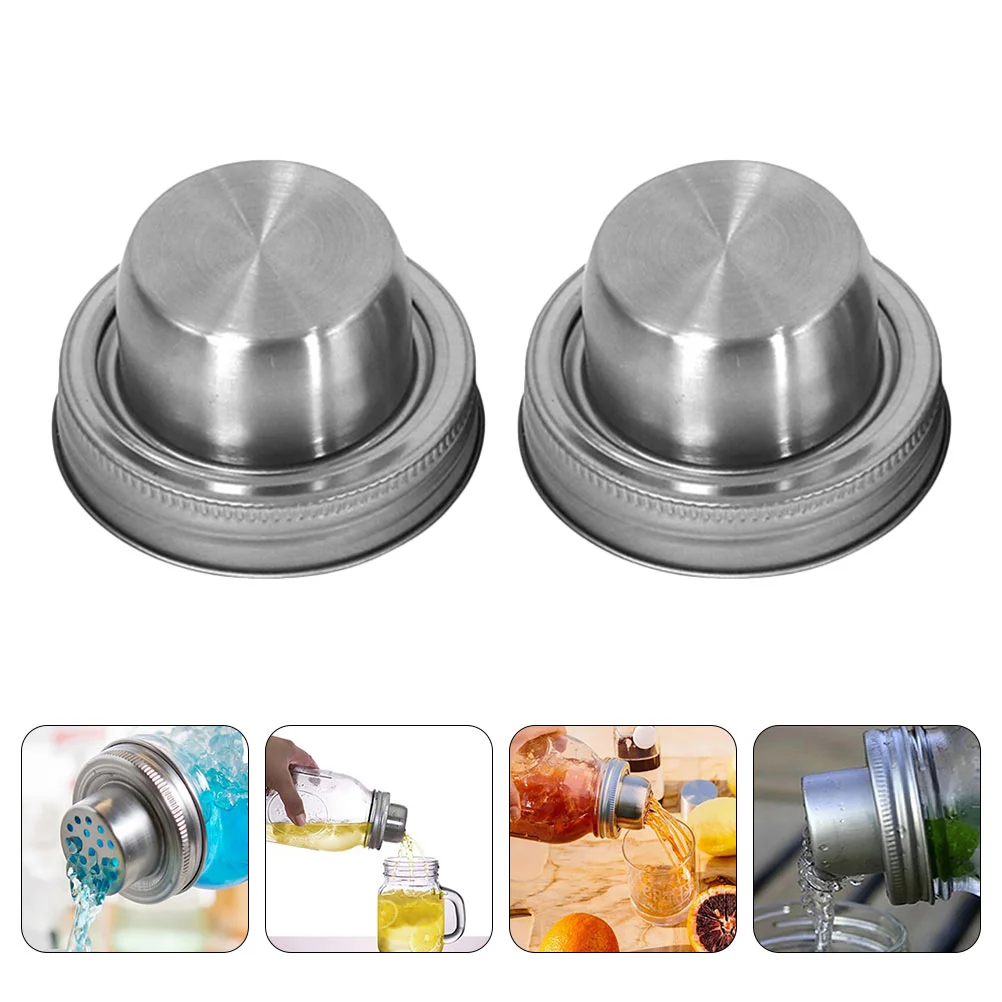 

2 Pcs Filter Mason Bottle Lids Shaker for Jars Cocktail Stainless Steel Convenient Spice