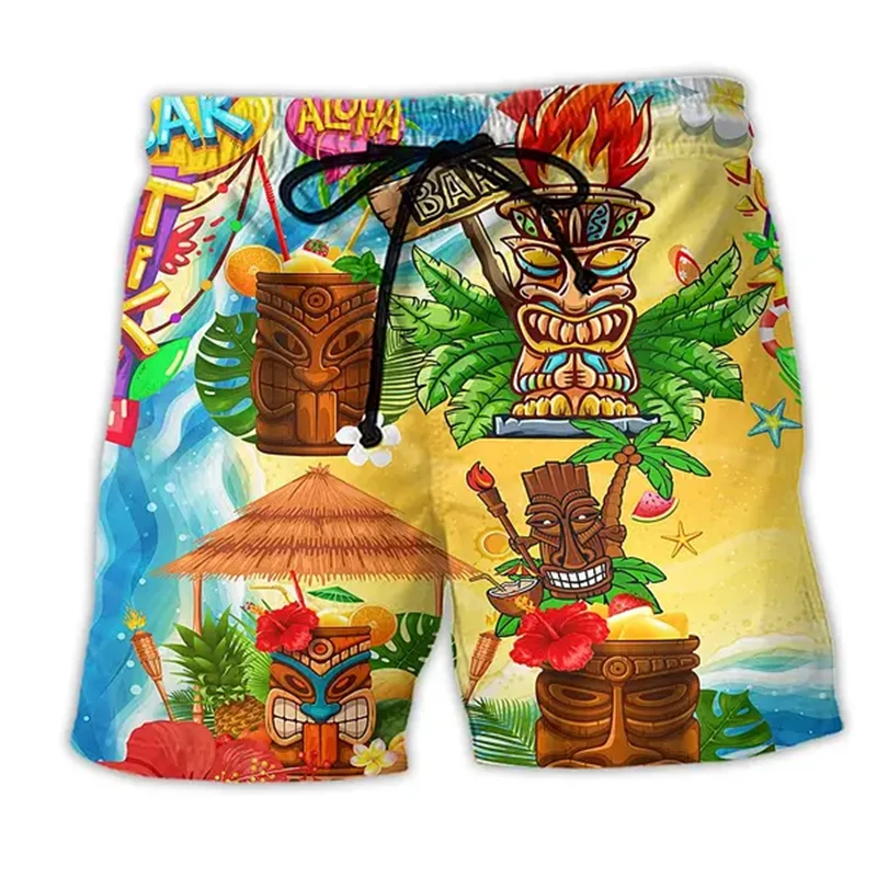 

Fashion Tiki Pattern Beach Shorts Casual Summer Holiday Vacation 3D Printed Mens Short Pants Loose Harajuku Hawaiian Swim Trunks
