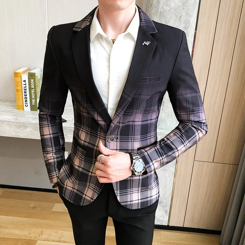 High Quality Blazer Men's Korean Edition Trend Elegant Fashion Simple Party Show Business Casual Gentleman Slim Suit Jacket