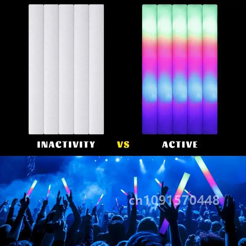 12/30/60Pcs LED Glow Sticks Bulk Colorful RGB Glow Foam Stick Cheer Tube Dark Light for Xmas Birthday Wedding Party Supplies