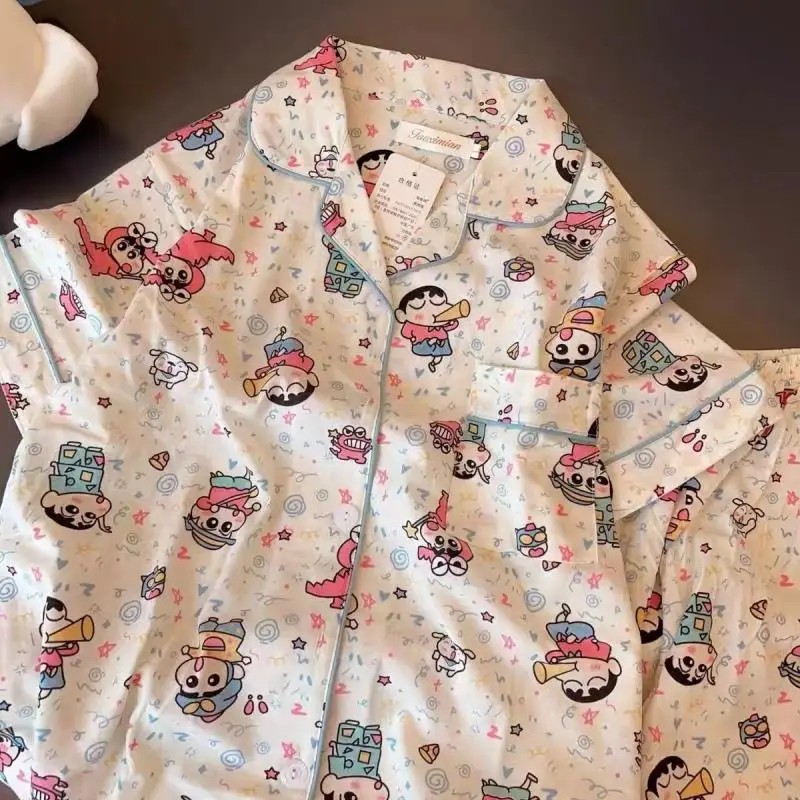 New Cute Crayon Shin Chan Clothing Bandai Anime Covers Cartoon Creative Short Sleeved Shorts Home Suit Set Girls for Gifts