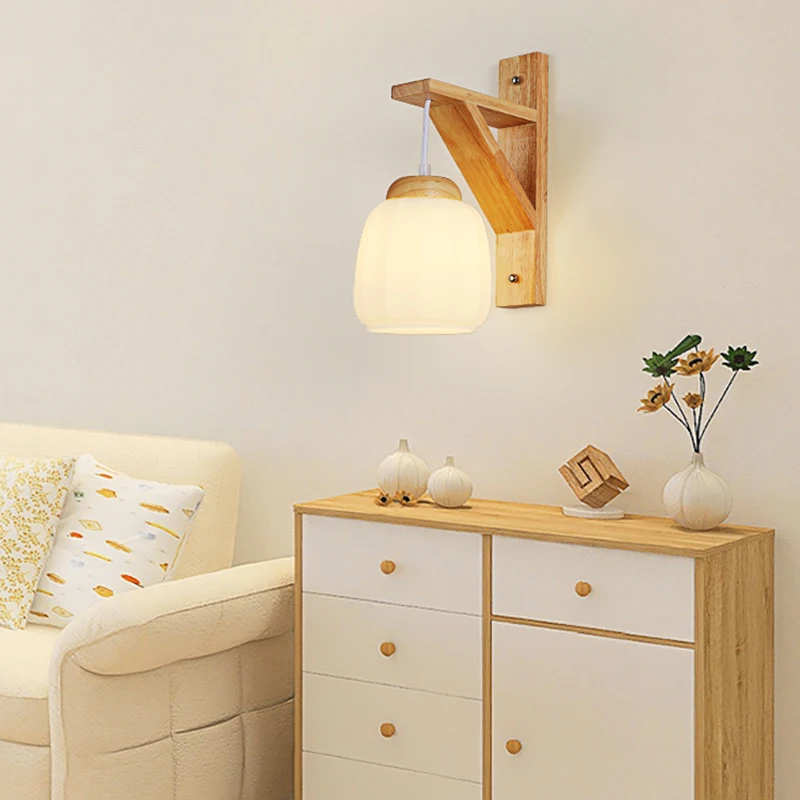 Japanese Wood Wall Lamp Wabi-sabi Style Bedside Light Fabric Lampshade Chinese Lantern Wall Light for Living Room Restaurant E27 image 4