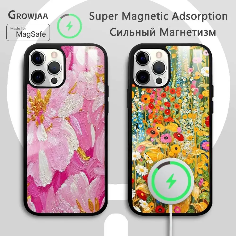 حافظة هاتف عصرية على شكل زهرة برية لهاتف آيفون 16 15 14 13 12 11 Pro Max Plus Mini Magsafe مرآة لاسلكية مغناطيسية Funda #1