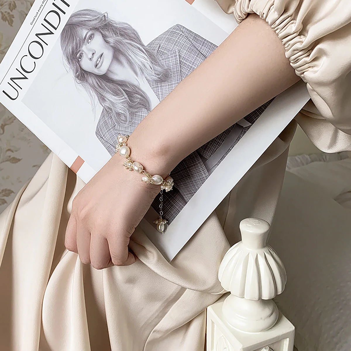 

Super Fairy Baroque Special-Shaped Freshwater Pearl Bracelet for Women French Niche Design Bestie Bracelet