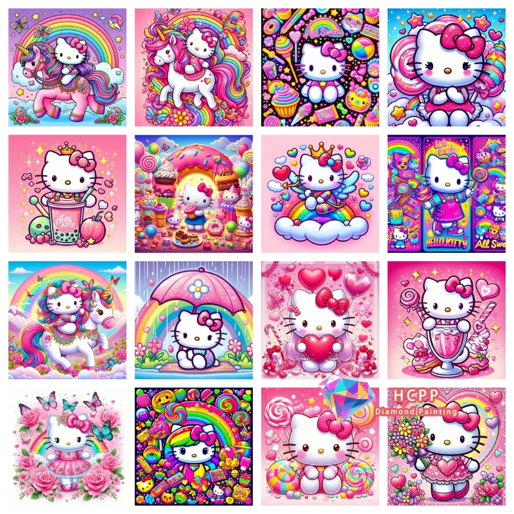 2026 New Hello Kitty Colorful Cute Cartoon Diamond Painting Kit Square Round Diamond 5D DIY Mosaic Handmade Art Gift Home Decor