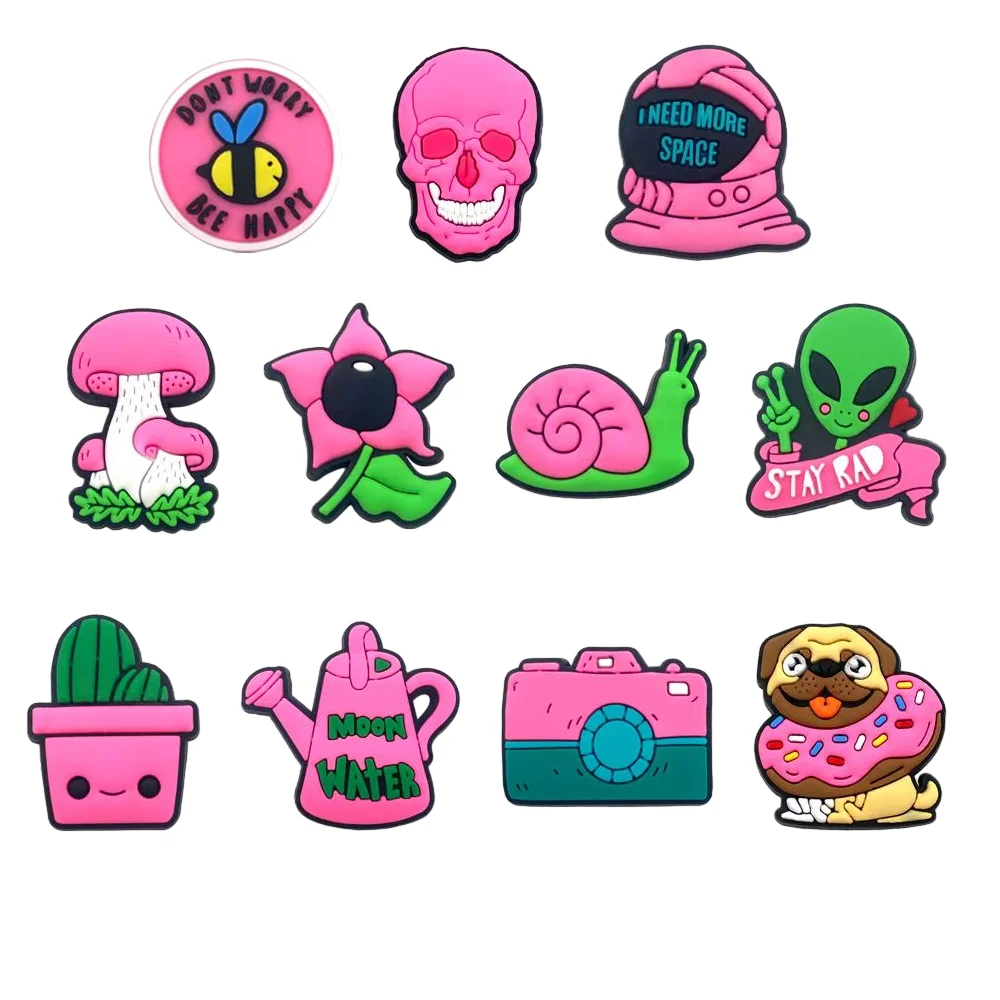 Hot 1-12Pcs/Set Pink Series PVC Shoe Accessories Snail Sandals Buckle Decorations Kids Party X-mas Girls Gift