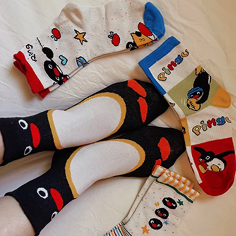 

1/4Pairs Ins Cartoon Penguin Socks Cute Original Animal Colorful Pattern Mid-tube Stockings Women Men Fashion Kawaii Cotton Sock