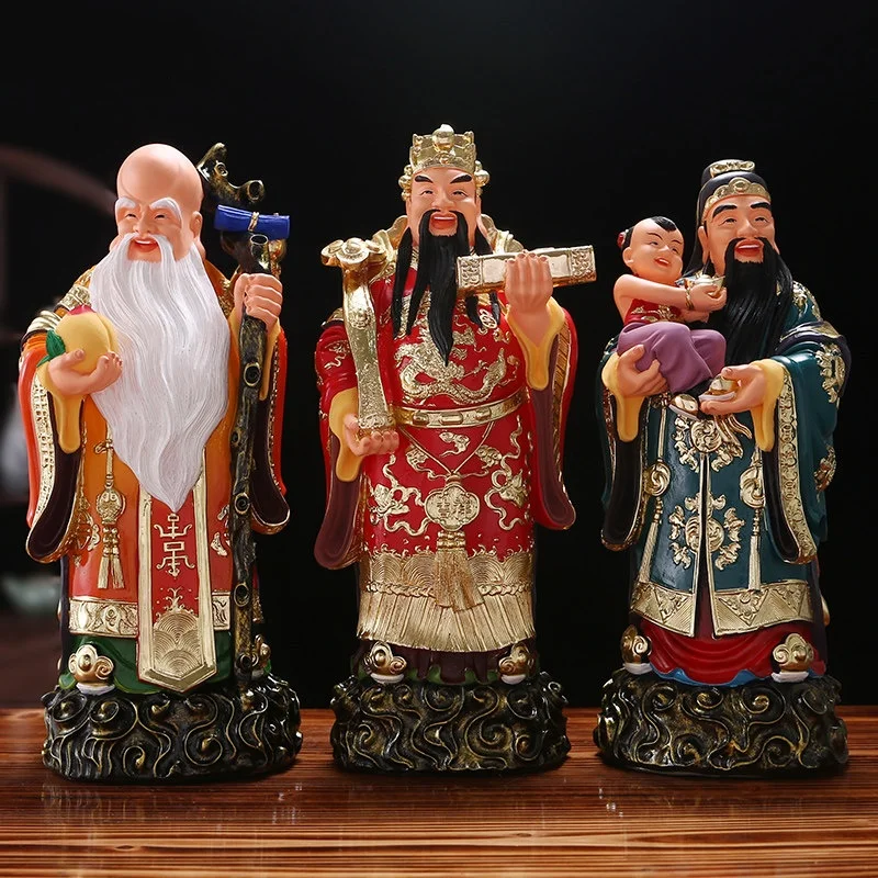 Exquisite resin Three Star Fortune Fortune Longevity statue home living room offering deity statue Feng Shui auspicious ornament