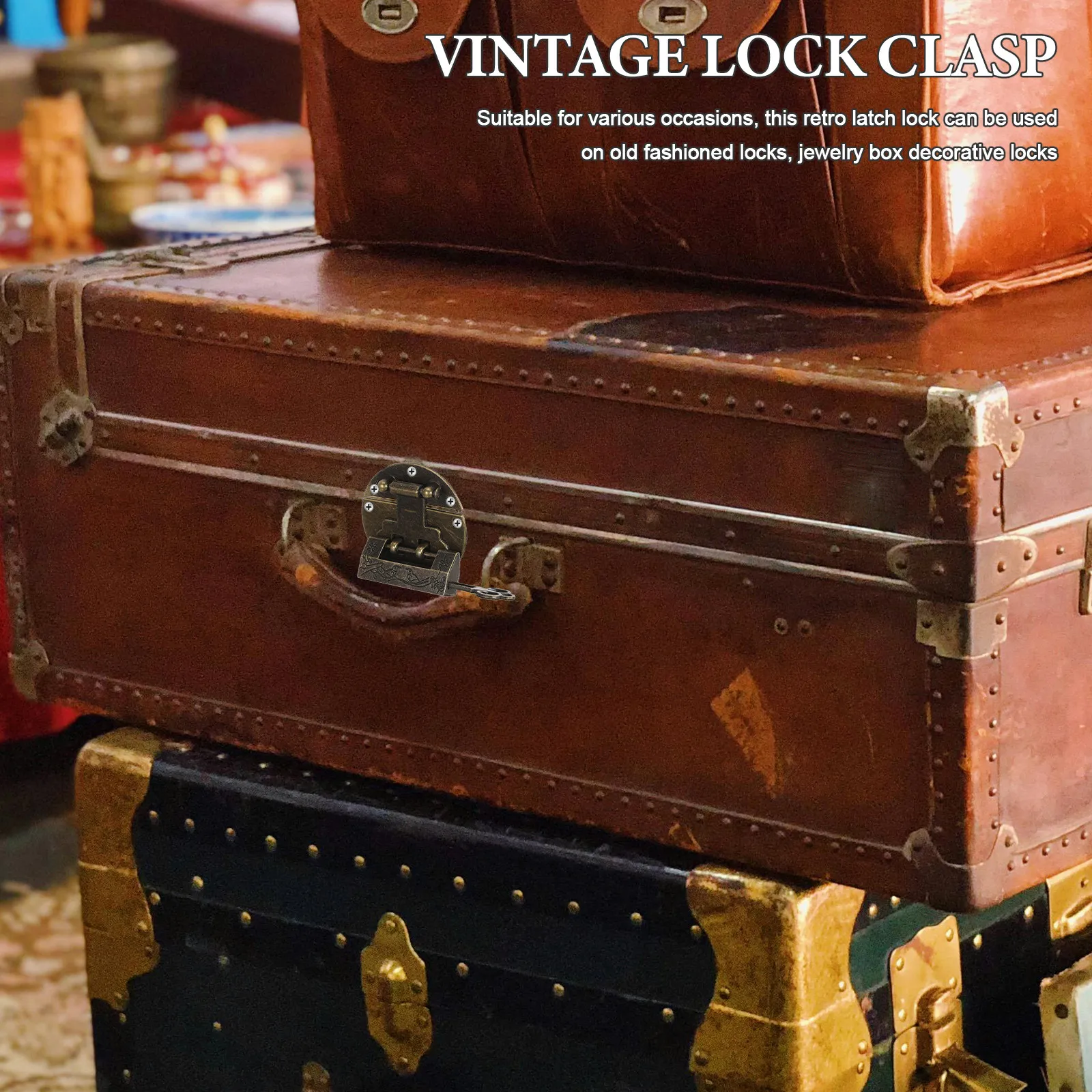 1Set Latch Hasp Lock Chinese Vintage Clasp Wood Box Padlock Hasp Jewelry Trinket Chest Latch Flower Bird Lock Centre